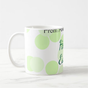 Caneca De Café Feliz Páscoa pontos polka cinza verde nome da famí