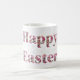 Caneca De Café Feliz Páscoa Texto Coelhos Ovos de Páscoa