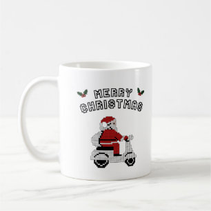 Caneca De Café Feliz Patinete de Natal Pixel Art Design