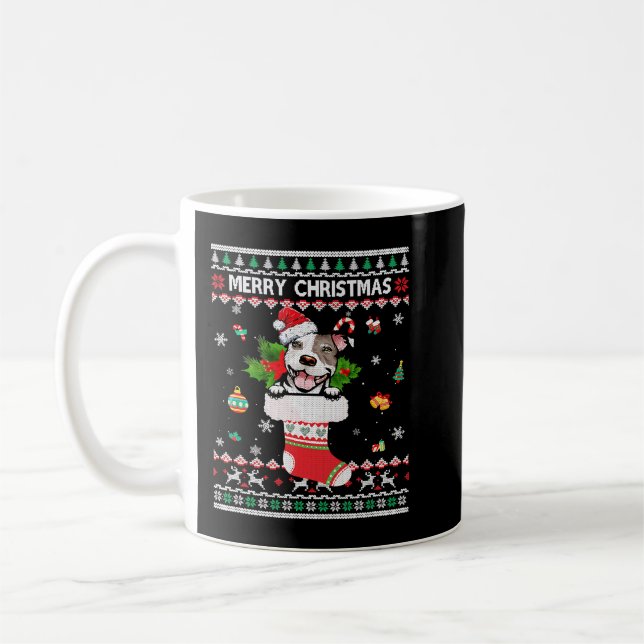 Caneca De Café Feliz Pitbull Luzes De Natal Pitmas Para Pitbull (Esquerda)