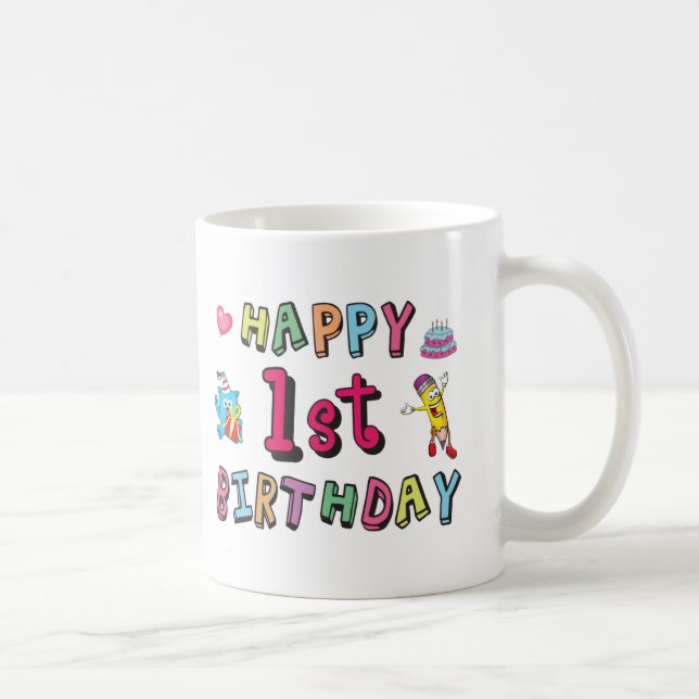 Caneca De Café Feliz primeiro aniversario para crianças de 1 ano  (Direita)