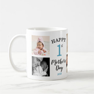 Caneca De Café Feliz primeiro dia das mães azul 8 colagem de foto