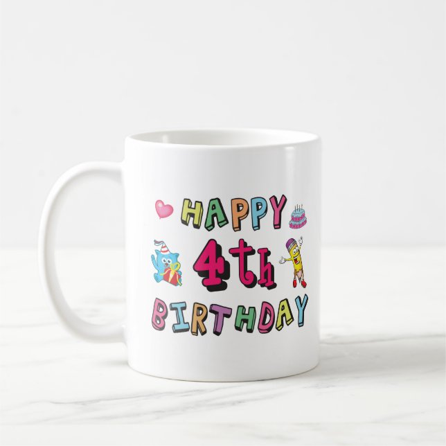 Caneca De Café Feliz quarto aniversário. 4 anos por dia. (Esquerda)