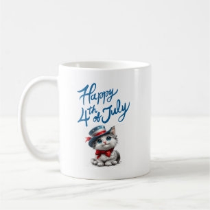Caneca de Café Feliz Quatro de Julho 4º Gatinho Fo