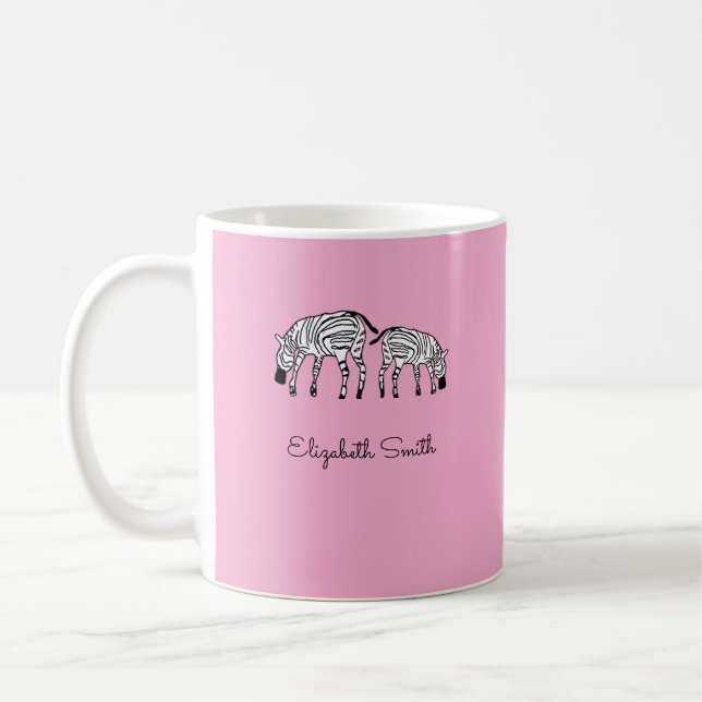 Caneca De Café Feliz Quênia Zebras Rosa Mug (Esquerda)