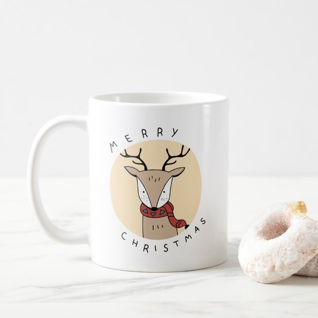 Caneca De Café Feliz Reindeer de Natal com Scarf (Com Donut)