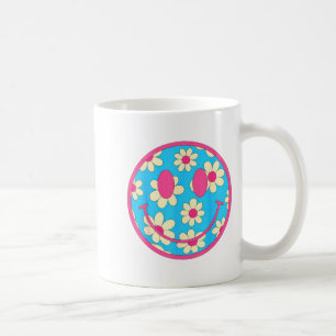 Caneca De Café Feliz Rosto Sorridente de Margarida Retro Estética