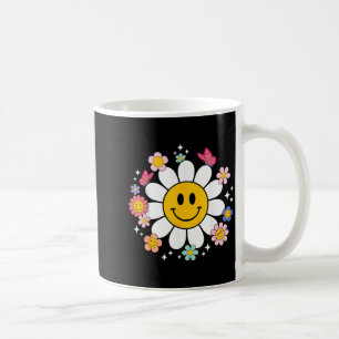 Caneca De Café Feliz Rosto Sorridente de Margarida Retro Estética