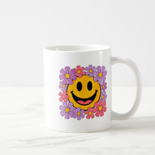 Caneca De Café Feliz Rosto Sorriso Margarida Retro Estética Prépp