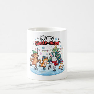 Caneca De Café Feliz Skate-natal Animais Fofos de Patinação no Ge