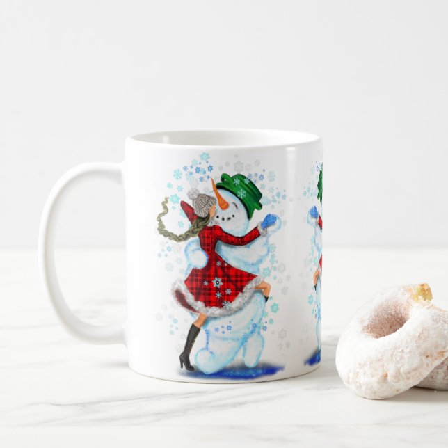 Caneca De Café Feliz Snowman e Girl Dance Tango Natal (Com Donut)