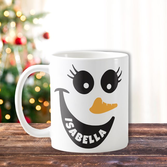 Caneca De Café Feliz Snowman Enfrentando Chocolate Quente, Coisa  (custom happy snowman hot chocolate mug)