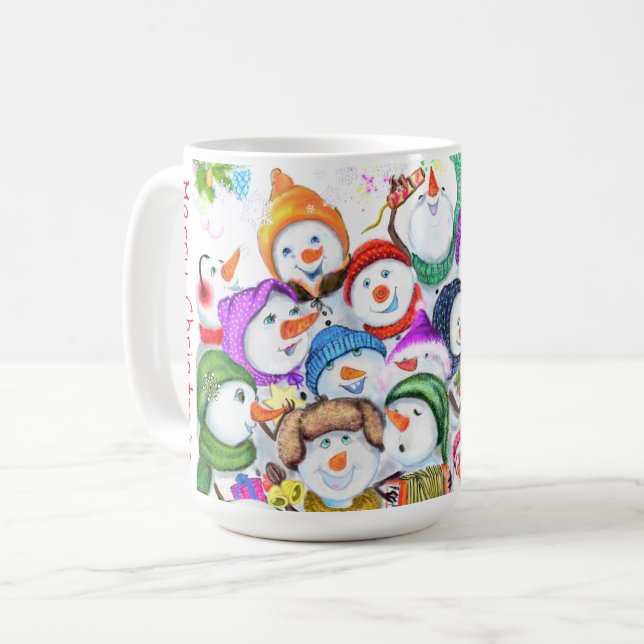 Caneca De Café Feliz Snowmans Feliz Natal Brincadeira (Frente Esquerda)