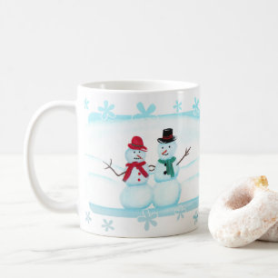 Caneca De Café Feliz sorriso Casal de neve acenando com óculos