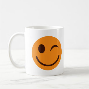 Caneca De Café Feliz Sorriso Rosto Laranja Piscando
