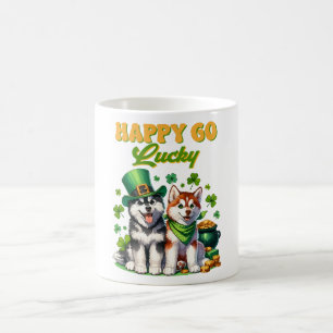 Caneca De Café Feliz Sortudo Fofinho Husky Dia de São Patrício