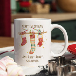 Caneca De Café Feliz Tudo Feliz Sempre Penas de Natal