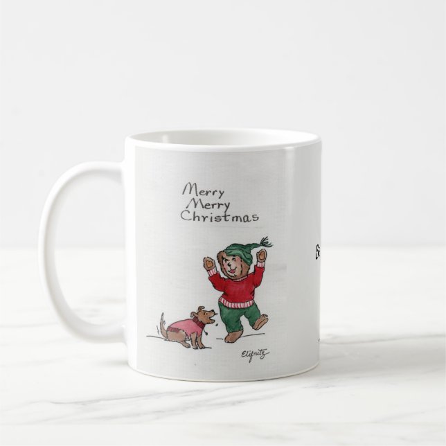 Caneca De Café Feliz Urso de Natal Aproveite a neve (Esquerda)