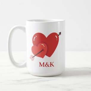 Caneca De Café Feliz valentines monograma de corações de amor fof