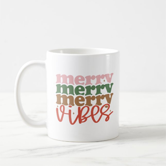 Caneca De Café Feliz Vibes Retro Groovy Feriados de Natal (Esquerda)