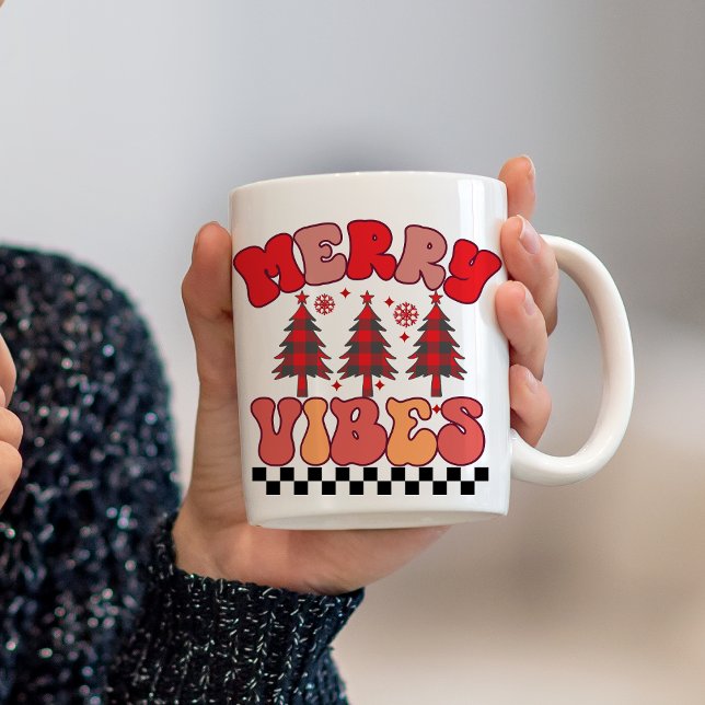 Caneca De Café Feliz Vibes Retro Groovy Feriados de Natal (Merry Vibes Retro Groovy Christmas Holidays Coffee Mug)