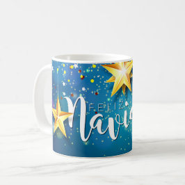 Caneca De Café Felize Navidad Dourada Stars Natal
