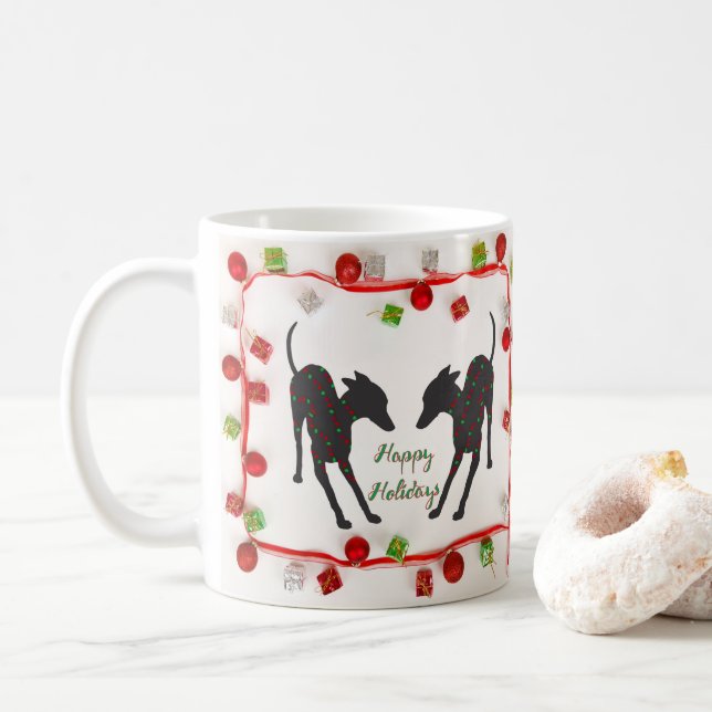 Caneca De Café Felizes Feriados em Greyhound Italiano (Com Donut)