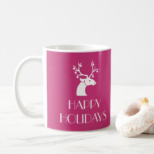 Caneca De Café FELIZES FÉRIAS de Natal Rena Rosa Nome (Com Donut)