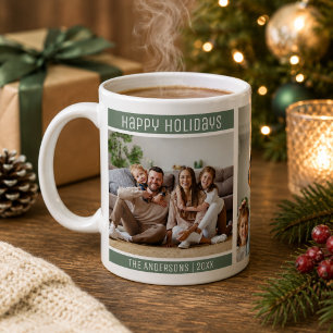 Caneca De Café Felizes Festas 3 Colagem de Fotos Família Verde Sa