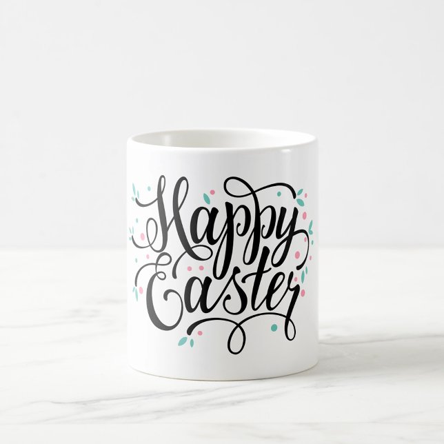Caneca De Café Felz pascoa (A beautifully designed mug that reads 'Happy Easter' in elegant, flowing script. )