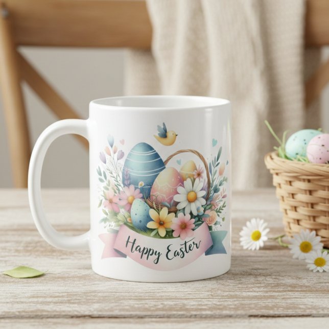Caneca De Café Felz pascoa bonito de Florais de Aquarela de Paste (Pretty Pastel Watercolor Florals Happy Easter Coffee Mug)