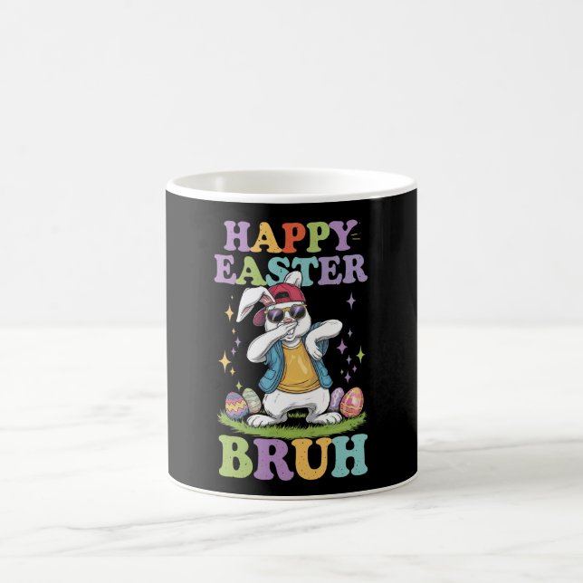 Caneca De Café Felz pascoa Bruh Funny Dabbing Bunny Rabbit (Centro)