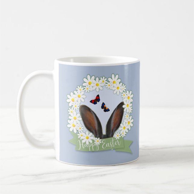 Caneca De Café Felz pascoa Bunny Ears Daisies Wreath (Esquerda)
