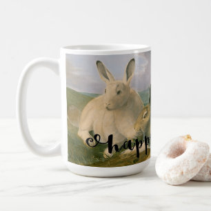 Caneca De Café Felz pascoa Bunny Hare Casal Watercolor Vintage