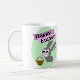 Caneca De Café Felz pascoa! Cinza Bunny