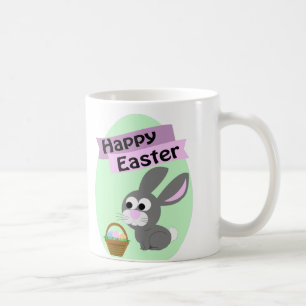Caneca De Café felz pascoa! Cinza Bunny