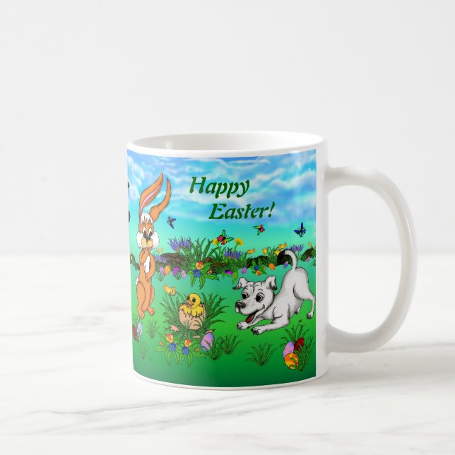 Caneca De Café Felz pascoa! Coelho, Pintinho e (Direita)