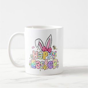 Caneca De Café Felz pascoa Colorida Primavera Bunny