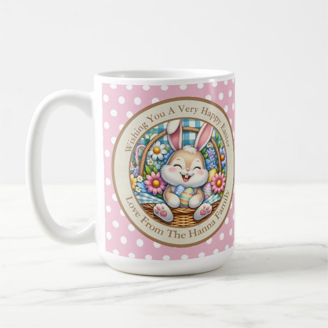 Caneca De Café Felz pascoa com coelhinhos, ovos e flocos (Esquerda)