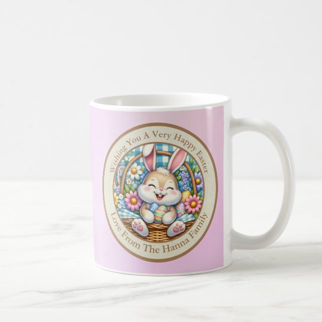 Caneca De Café Felz pascoa com coelhinhos, ovos e flocos (Direita)