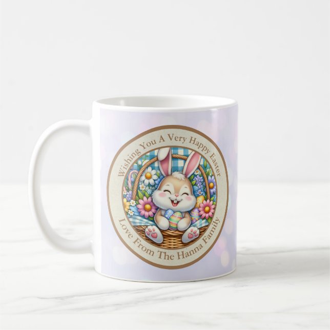 Caneca De Café Felz pascoa com coelhinhos, ovos e flocos (Esquerda)
