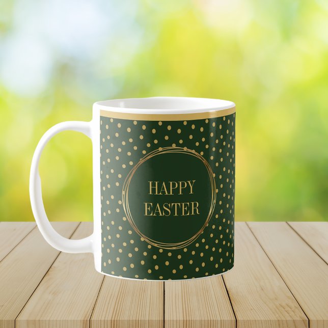 Caneca De Café Felz pascoa Elegante de Bolinhas Douradas (Elegant Chic Spring Joy Gold Polka Dots Religious Christian Happy Easter Coffee Mug)