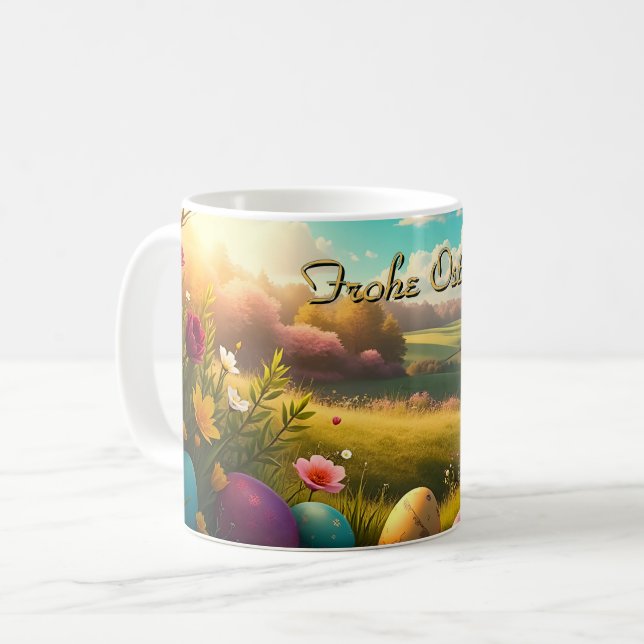 Caneca De Café Felz pascoa em um panorama Primavera (Frente Esquerda)