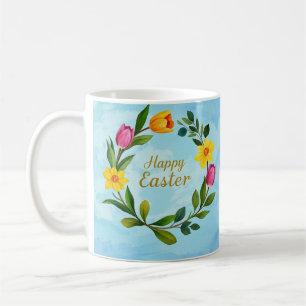 Caneca De Café Felz pascoa Extremo aquoso das tulipas