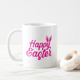 Caneca De Café Felz pascoa, Orelhas Coelhinhas Em Texto Rosa