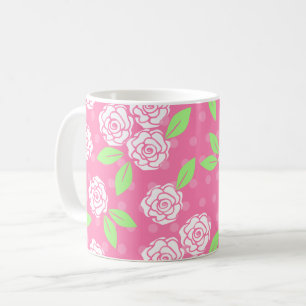 Caneca De Café Feminina Floral Verde Rosa chique