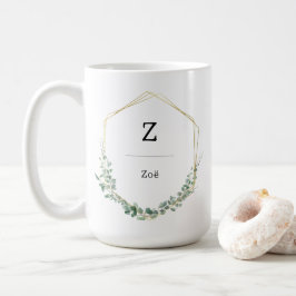 Caneca De Café Feminine Elegant Botanical Monogram Name