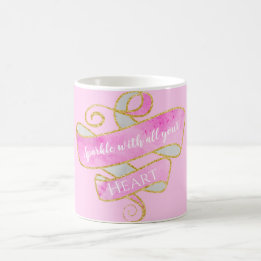 Caneca De Café Feminino Bonito Rosa Dourado Brilho Coração