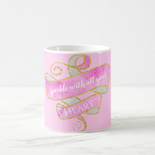 Caneca De Café Feminino Bonito Rosa Dourado Brilho Coração