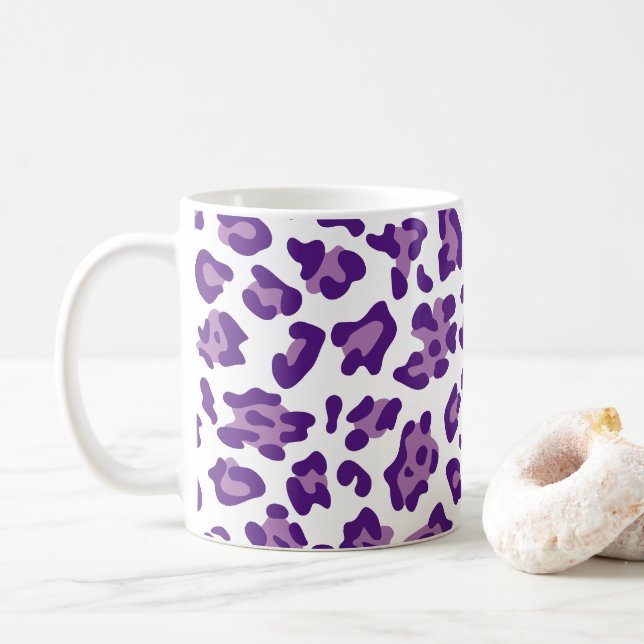 Caneca De Café Feminino Leopardo Branco Rosa Real e Lavanda (Com Donut)